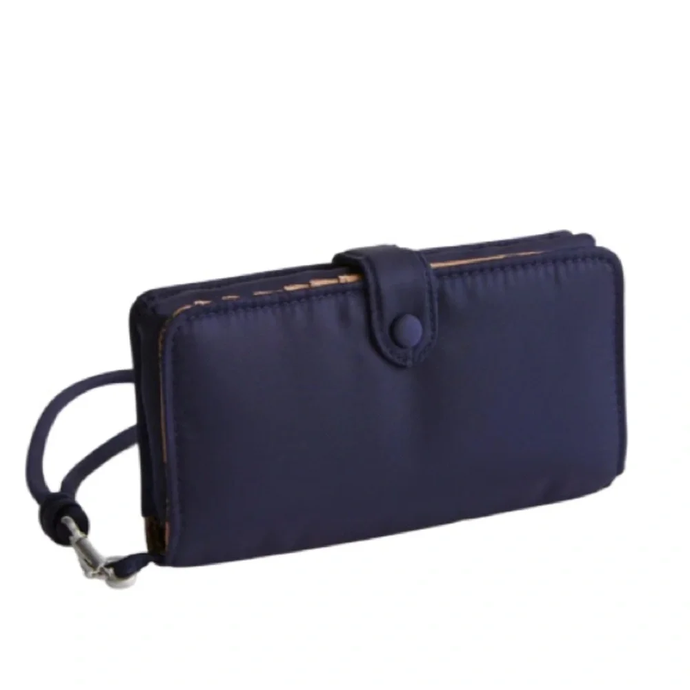 NWT Vera Bradley Phone Wristlet Multipocket Wallet Removable Strap Navy Blue Tan